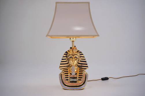 Tutankhamun lamp painted & gilt ceramic, 1970`s ca, Italian